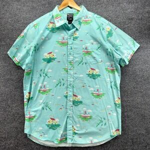 PONYO Studio Ghibli Men's XL Blue Short Sleeve Button Up Shirt Graphic Print